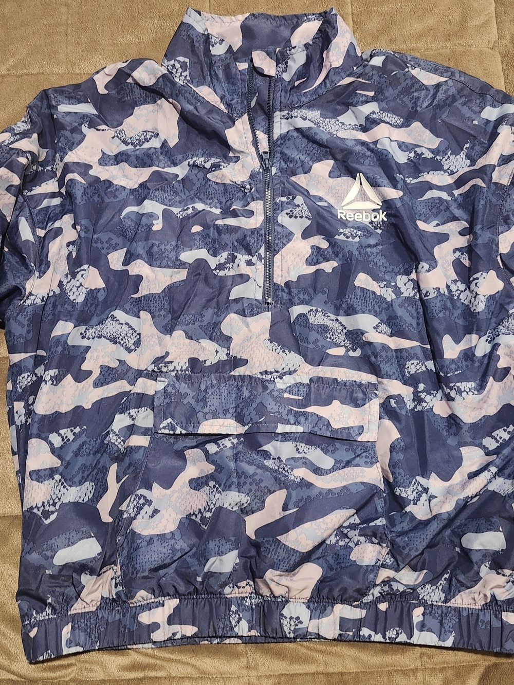 Reebok Camo Quarter-Zip Anorak Jacket - Navy & Light Pink